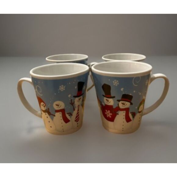 Christmas Snowman Coffee Mugs Set of 4 - Holiday Ceramic Cups - Picture 2 of 3